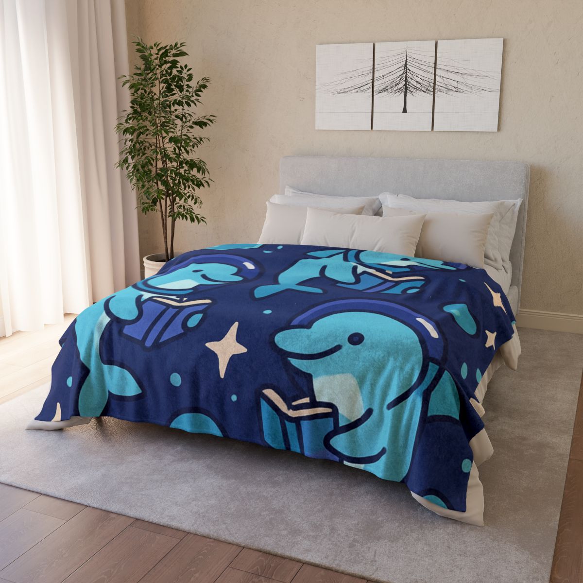 Space School Of Curious Dolphins soft fleece blankets