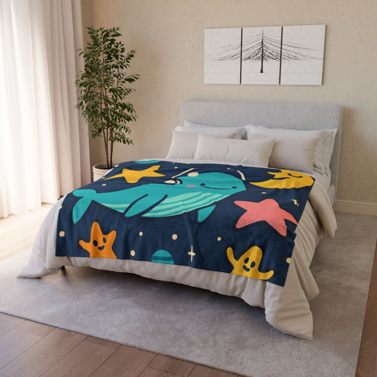 Starship Space Whale Adventure soft fleece blankets