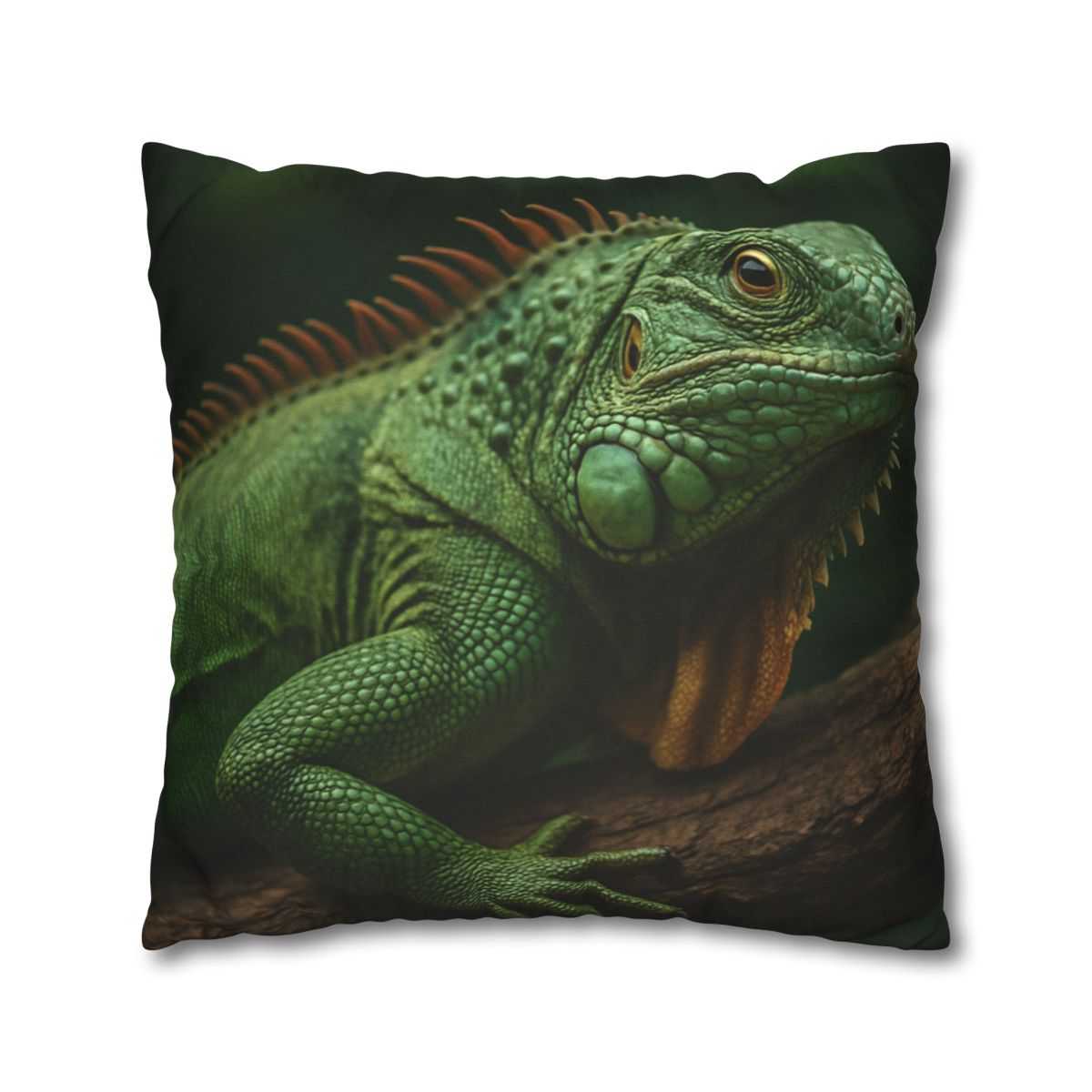 Sunlit Perch Green Iguana designer print pillow cases
