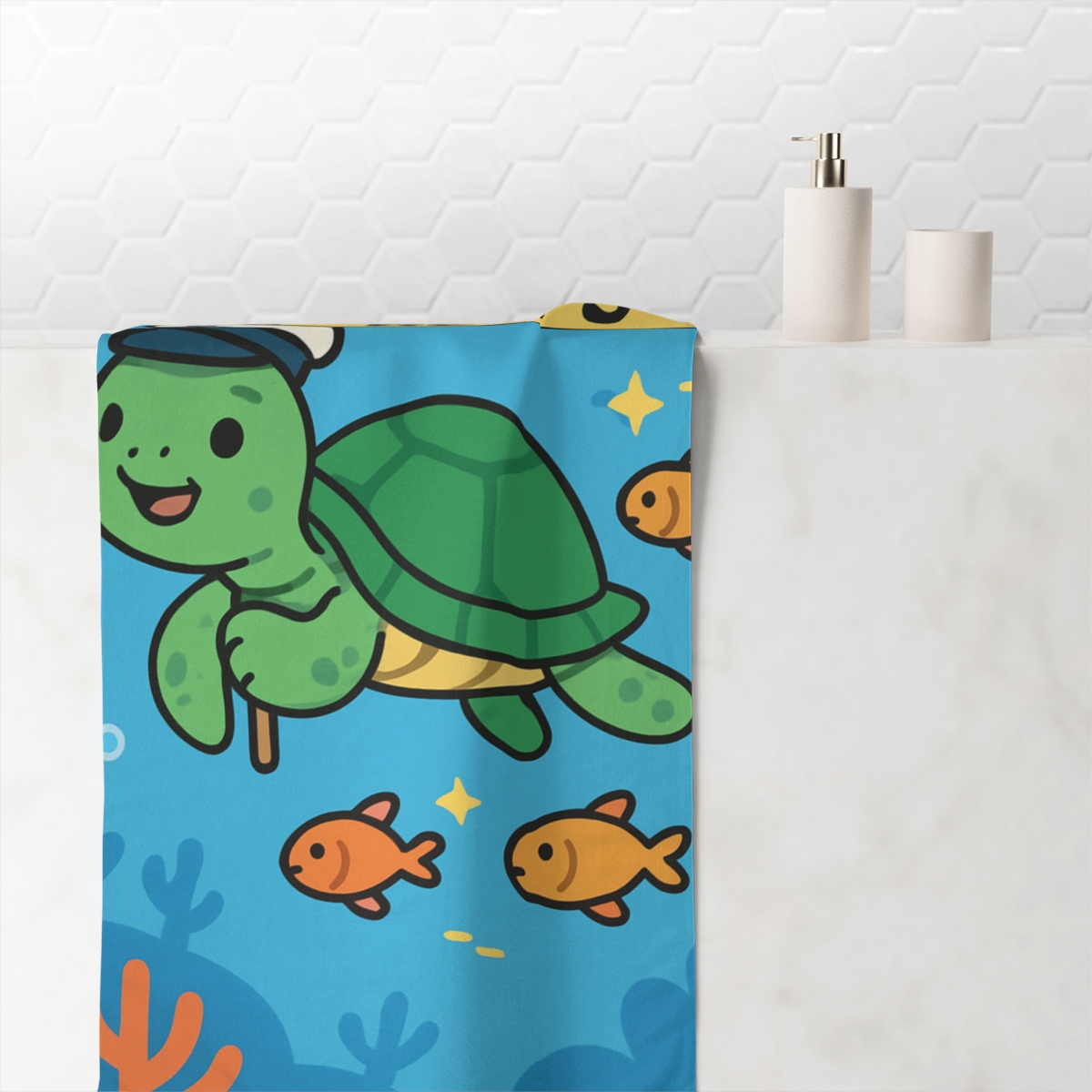 Coral Comet Turtle Parade trendy hand towels