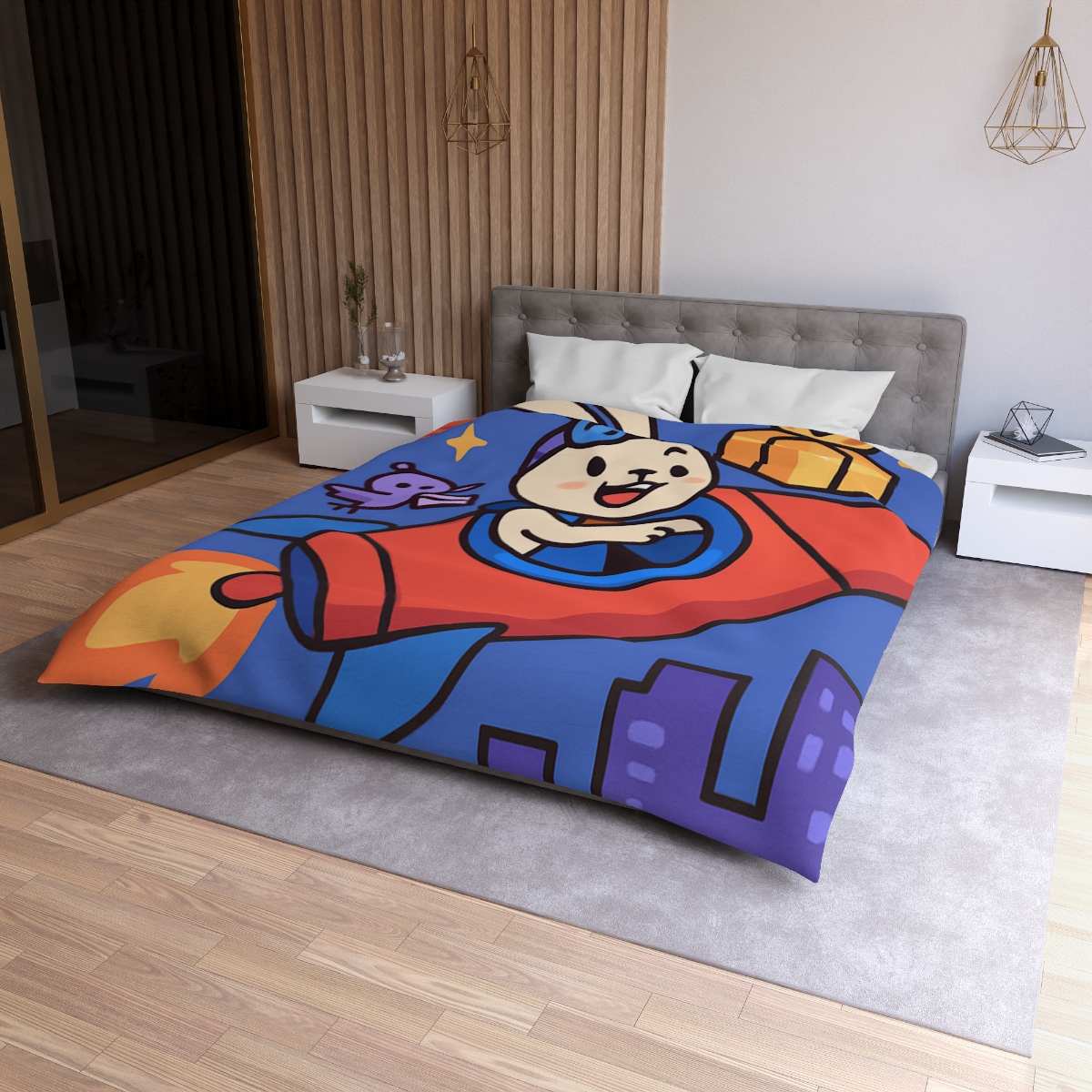 Rocket Rabbit Space Delivery custom duvets
