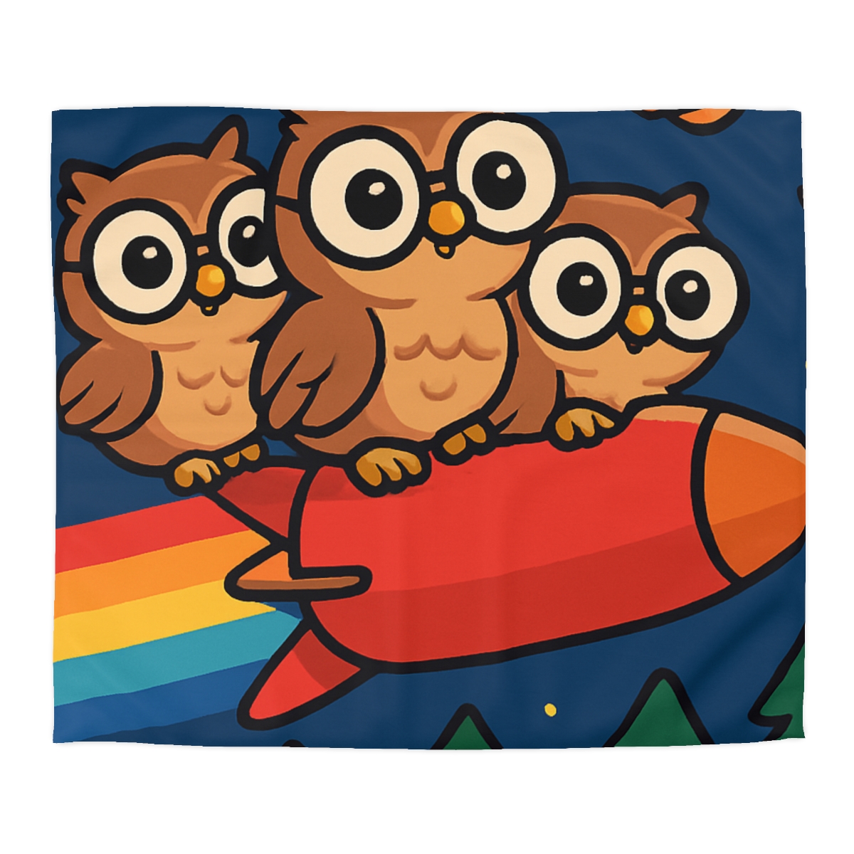Rocket Riding Forest Owls warm winter duvets