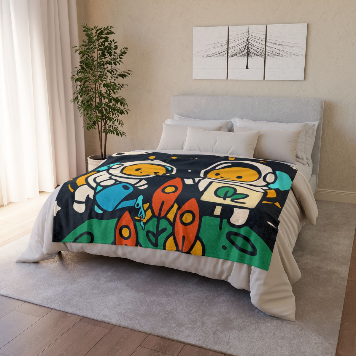 Rocket Garden Of The Bumblebee Astronauts personalized cozy blankets