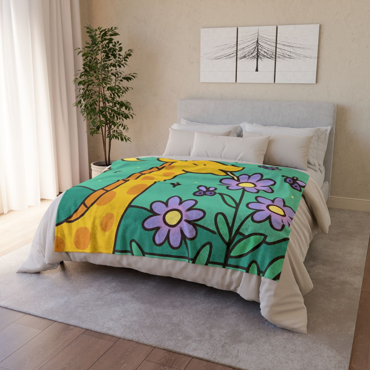 Galactic Garden Giraffe soft fleece blankets