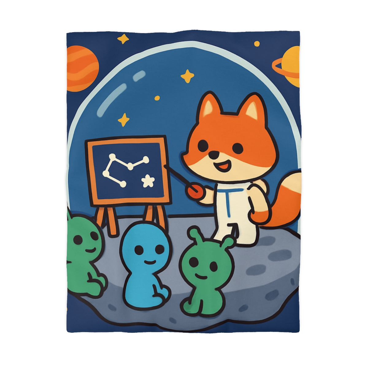 Comet Classroom With Curious Space Fox designer printed duvets