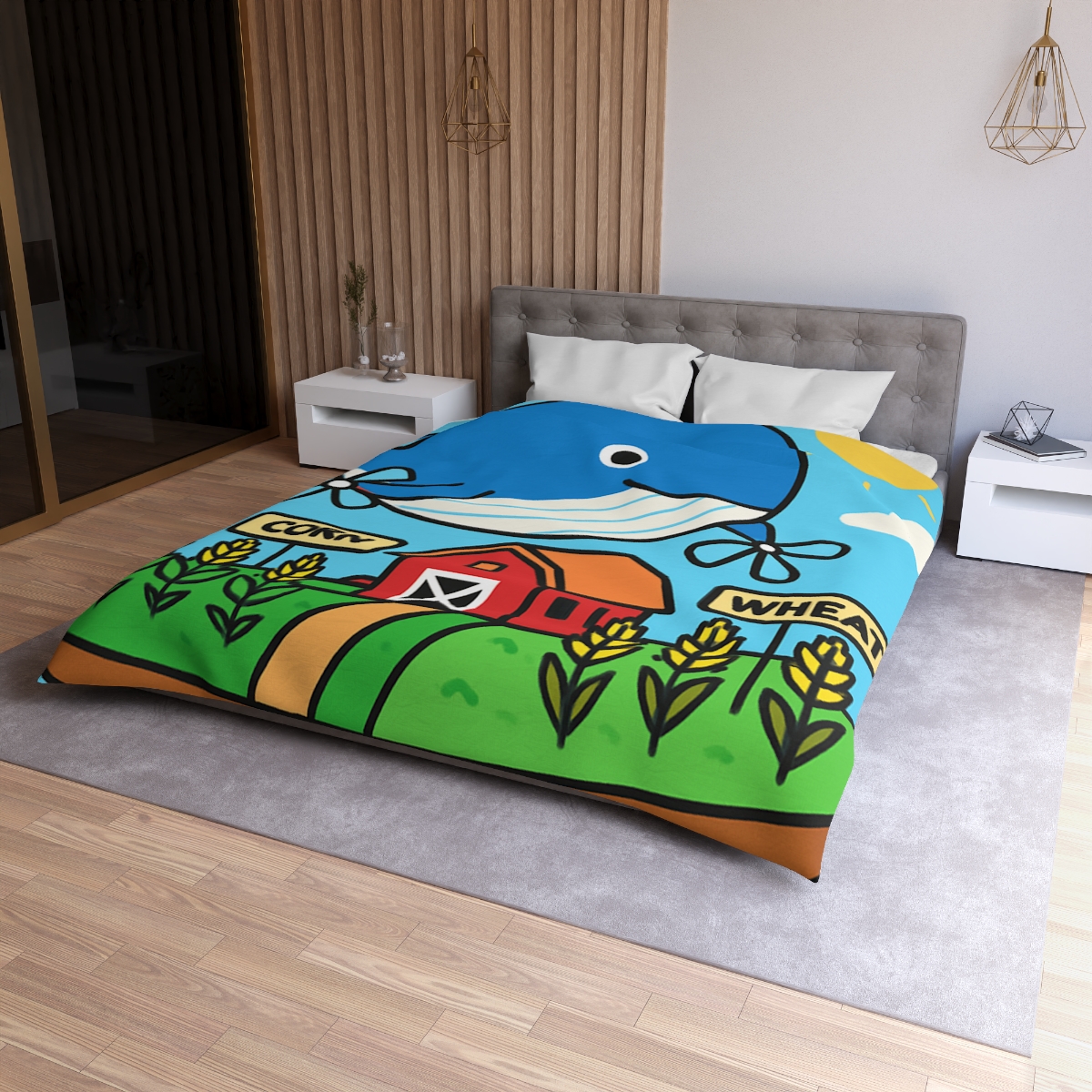 Windmill Whale Above The Floating Farm designer printed duvets