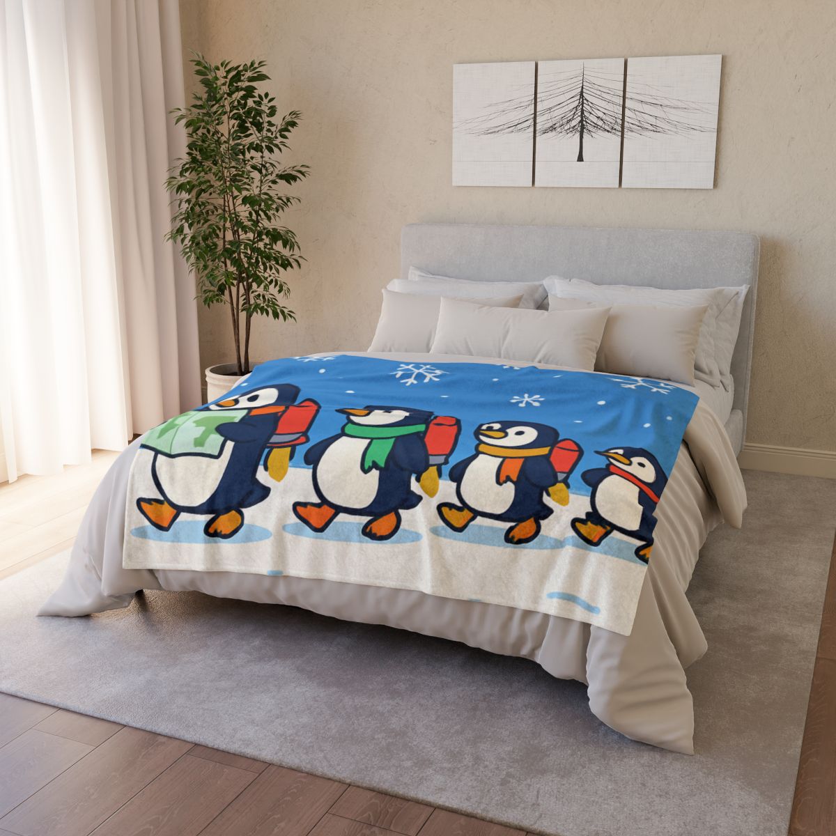 Rocket Penguin Parade personalized cozy blankets