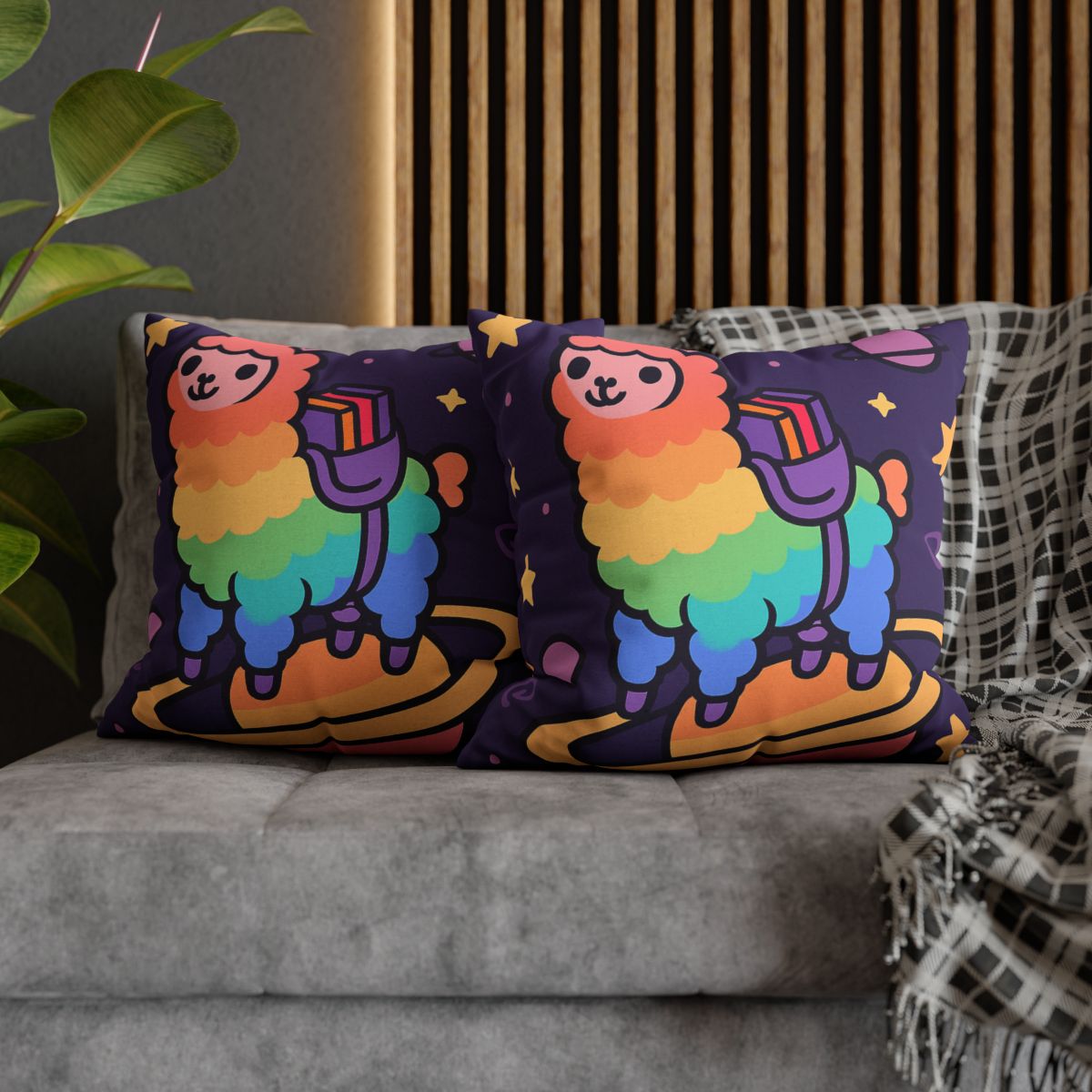 Galaxy Riding Rainbow Llama comfortable bedding pillow covers