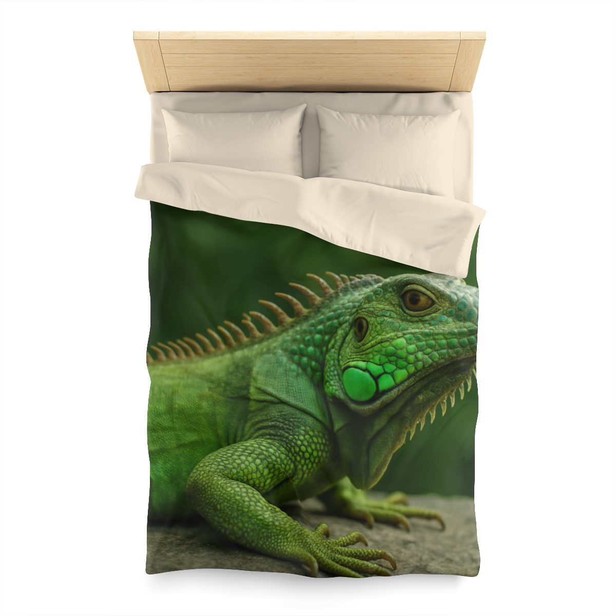 Stone Watcher Green Iguana designer printed duvets