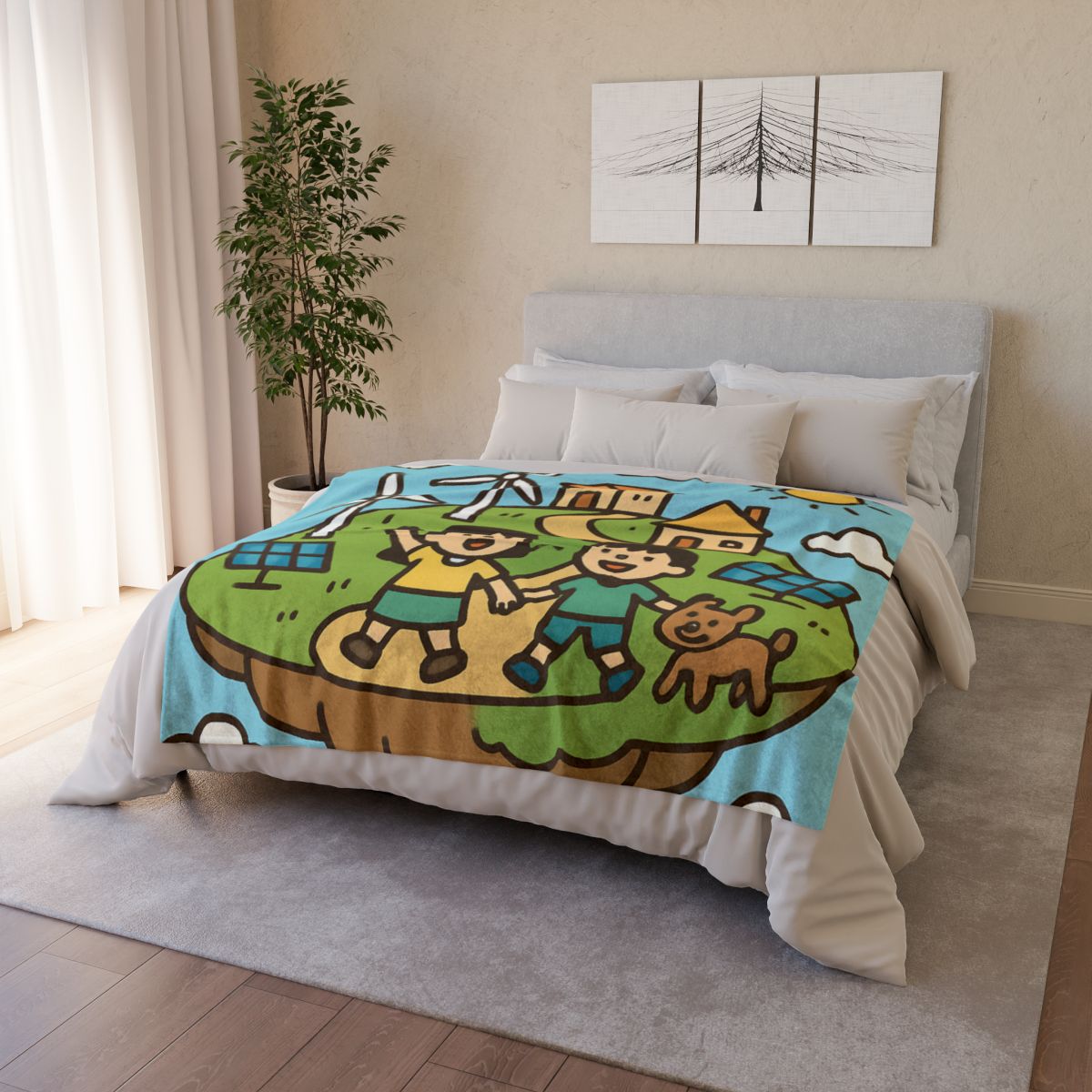 Floating Eco City Sky Island personalized cozy blankets