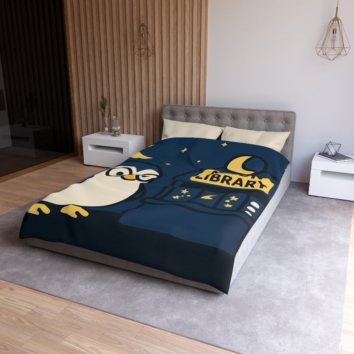 Moonlight Library Run By A Wise Penguin Astronomer stylish duvet covers