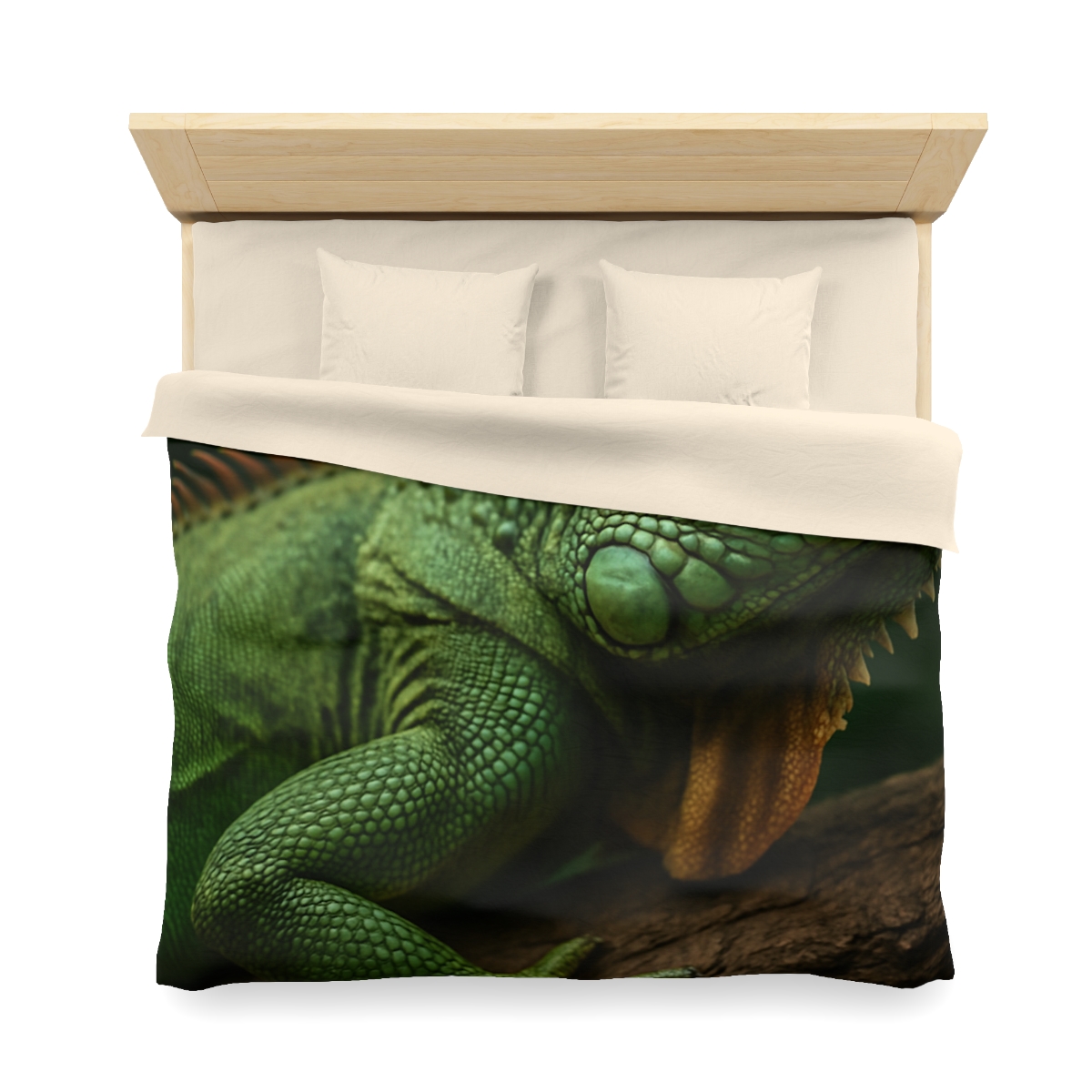 Sunlit Perch Green Iguana unique patterned duvets