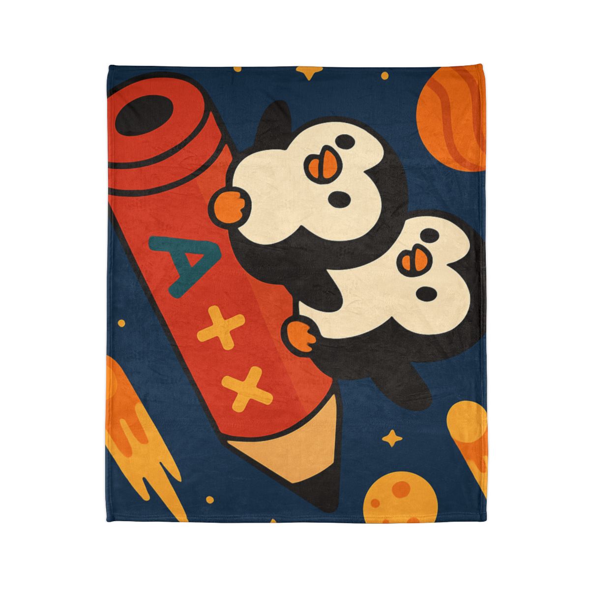 Rocket Riding Penguin Explorers personalized cozy blankets