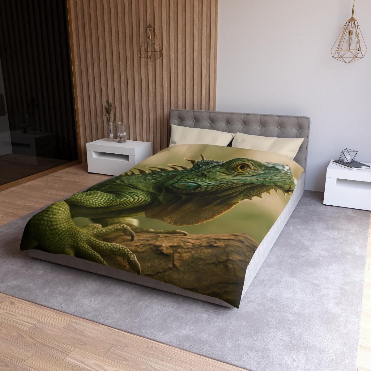 Sunlit Armor Green Iguana warm winter duvets