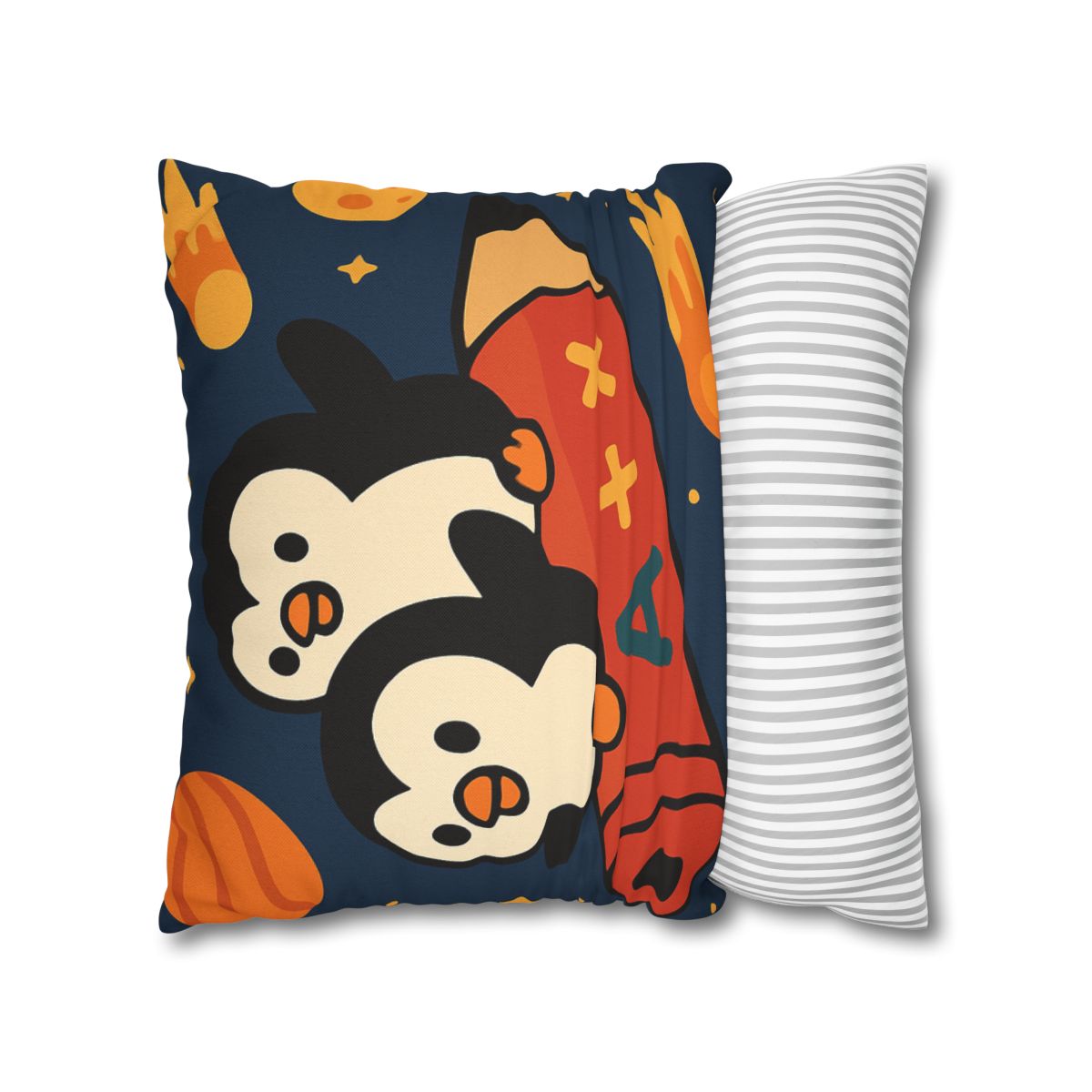 Rocket Riding Penguin Explorers trendy patterned pillow cases