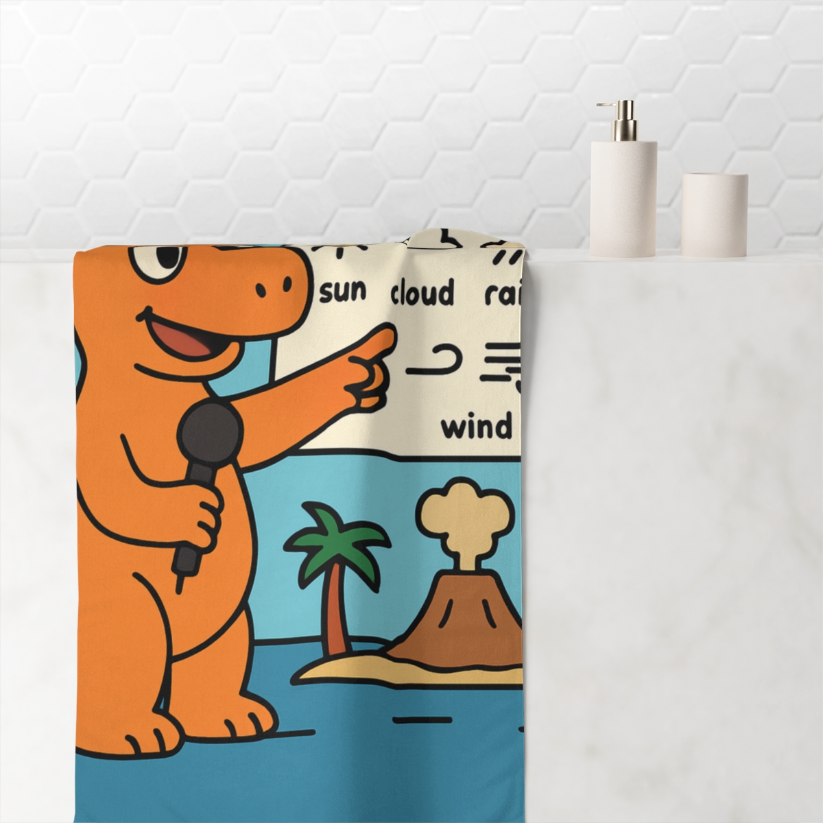 Volcano Island Dino Weather Report stylish beach towels