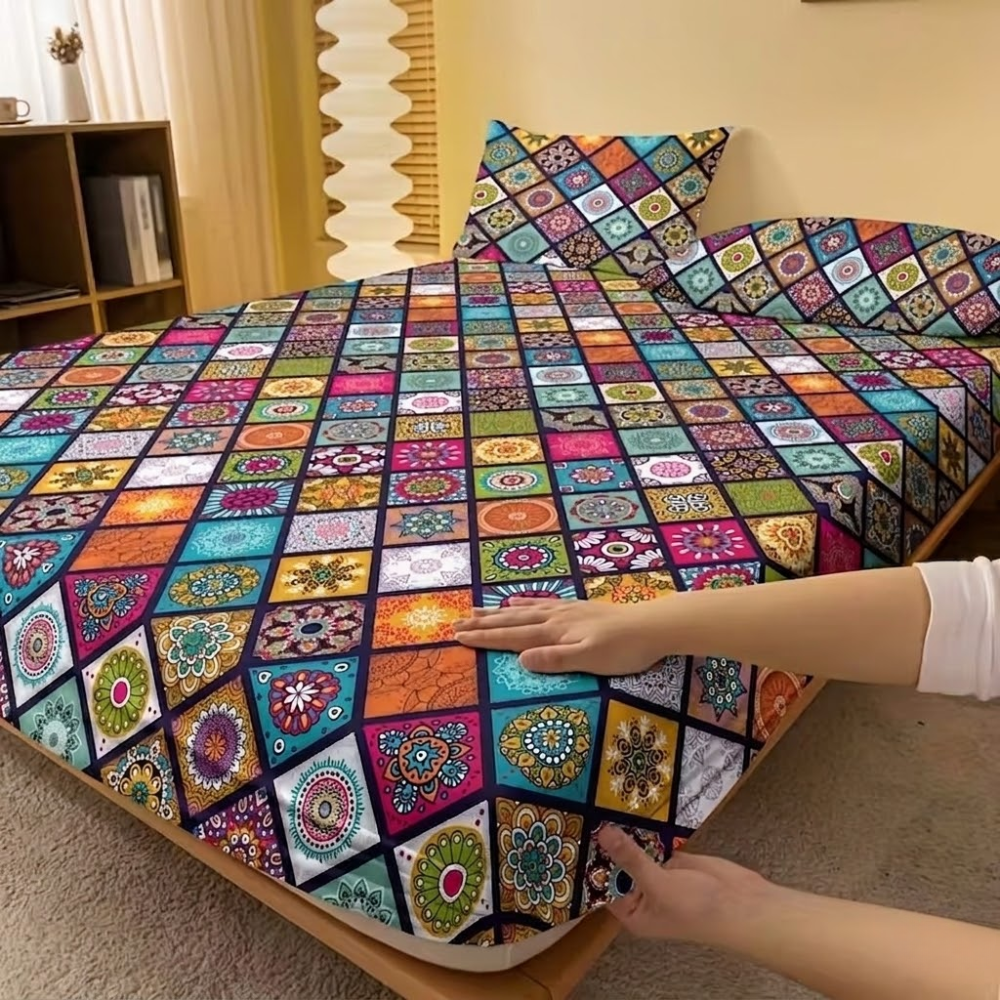 Bohemian Geometric Mandala Pattern Fitted Sheet