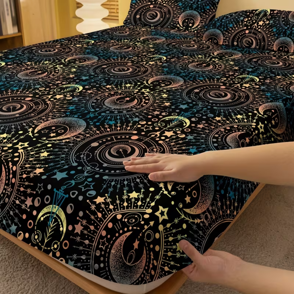 Universe Pattern Printed Fleece Fitted Bed Sheet For Bedroom