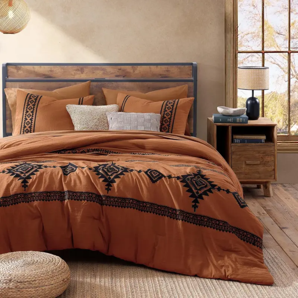 7 Pieces Boho Embroidered Comforter Set With Pillowcases And Shams