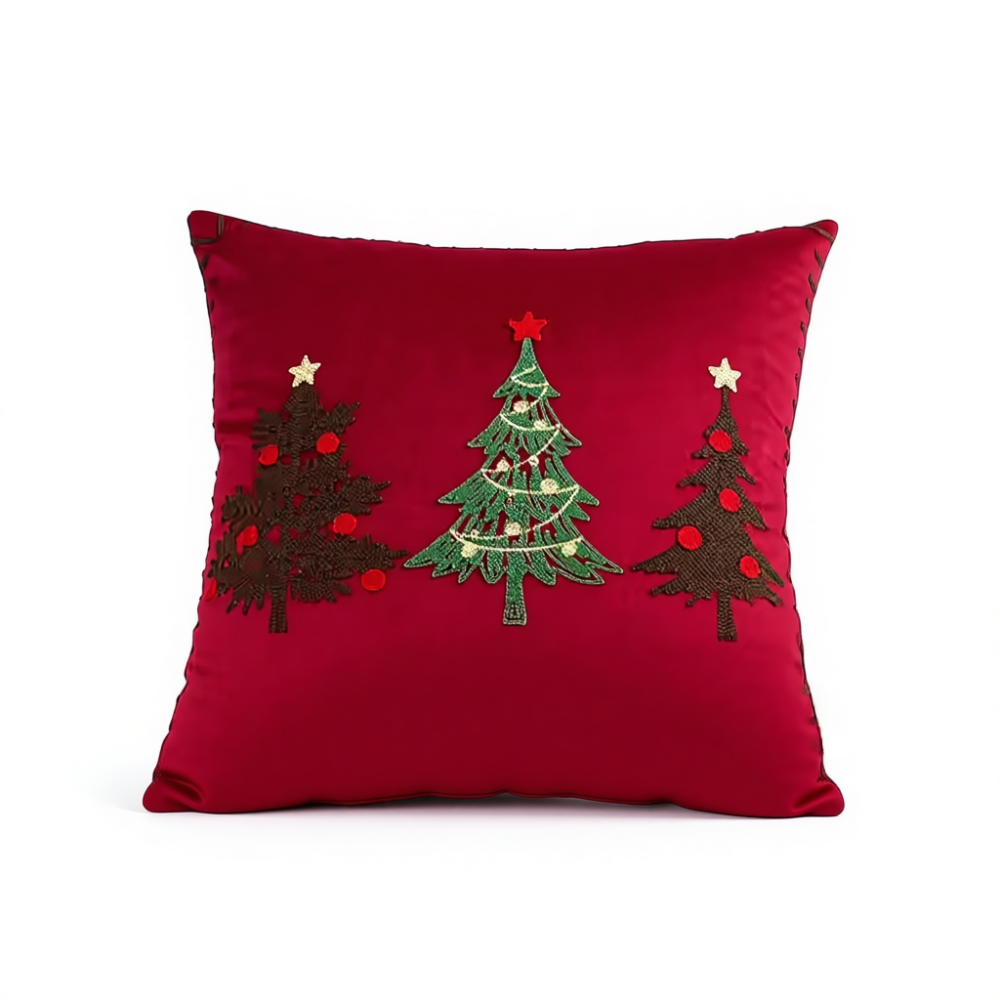 Embroidered Christmas Tree Velvet Cushion Cover
