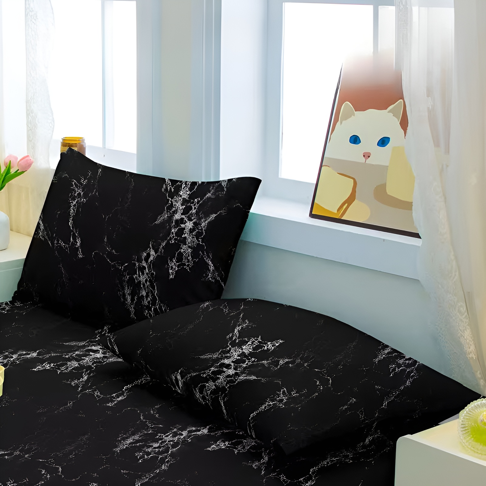 Modern Dark Mineral Pattern Fitted Sheet