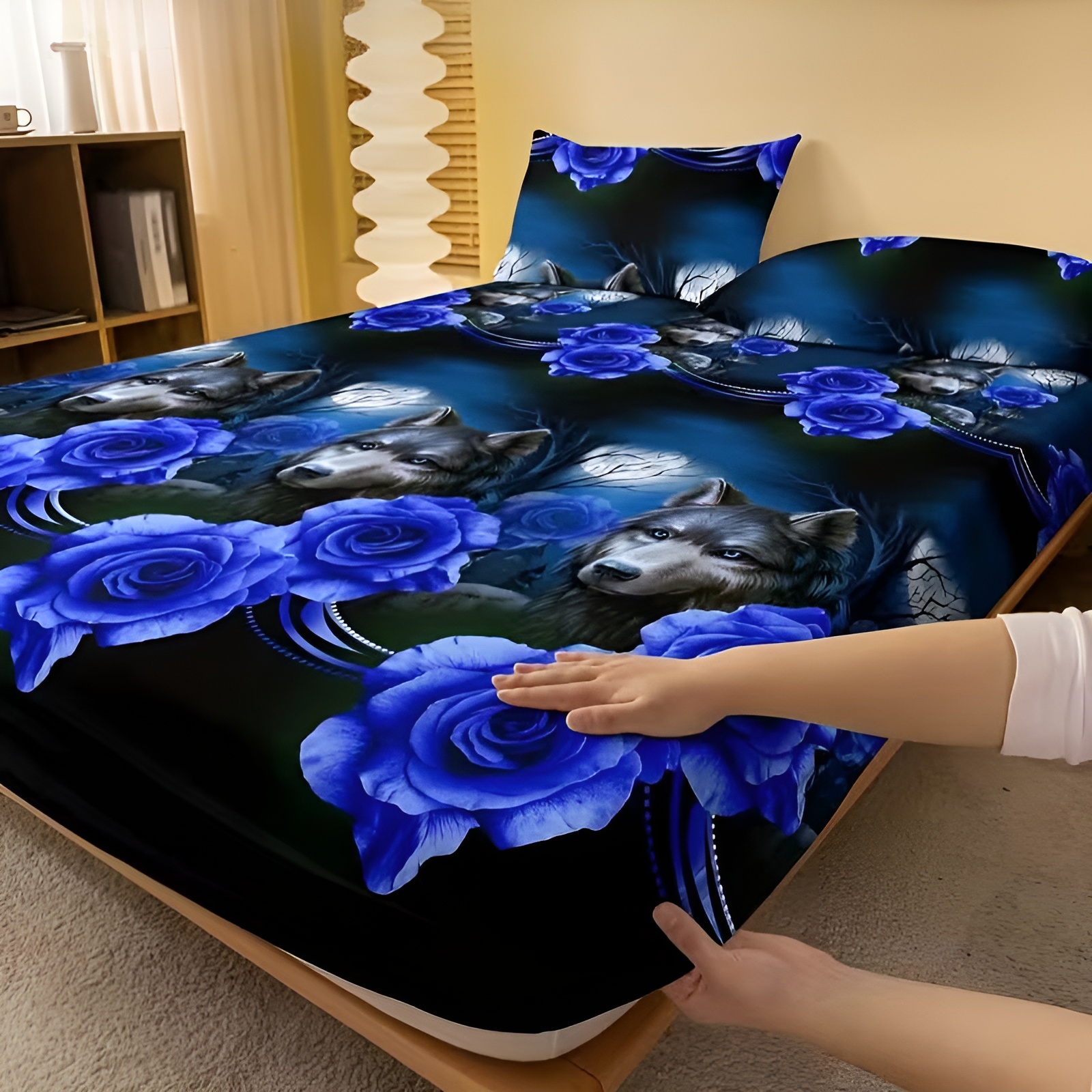 Modern Botanical Wolf Pattern Fitted Sheet