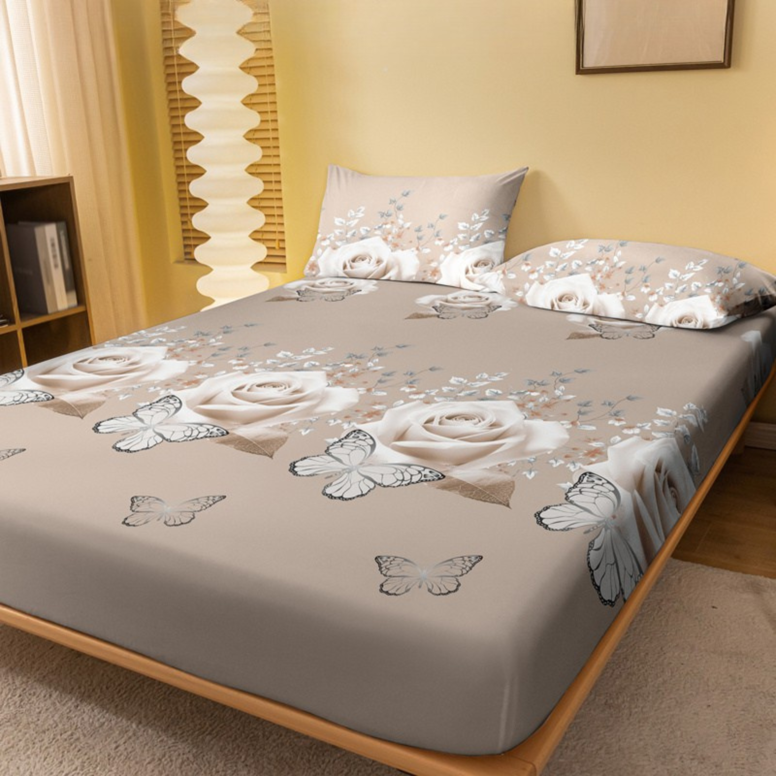 Modern Floral Butterfly Pattern Printed Bed Cover