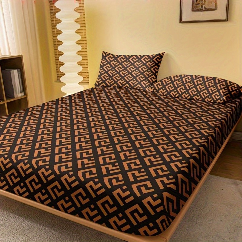 Geometric Pattern Fitted Bed Sheet Cover Modern Bedding