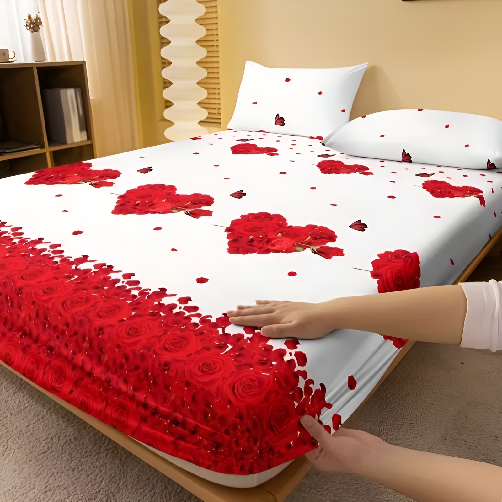 Rose Printed Fitted Sheet With Deep Pocket Design