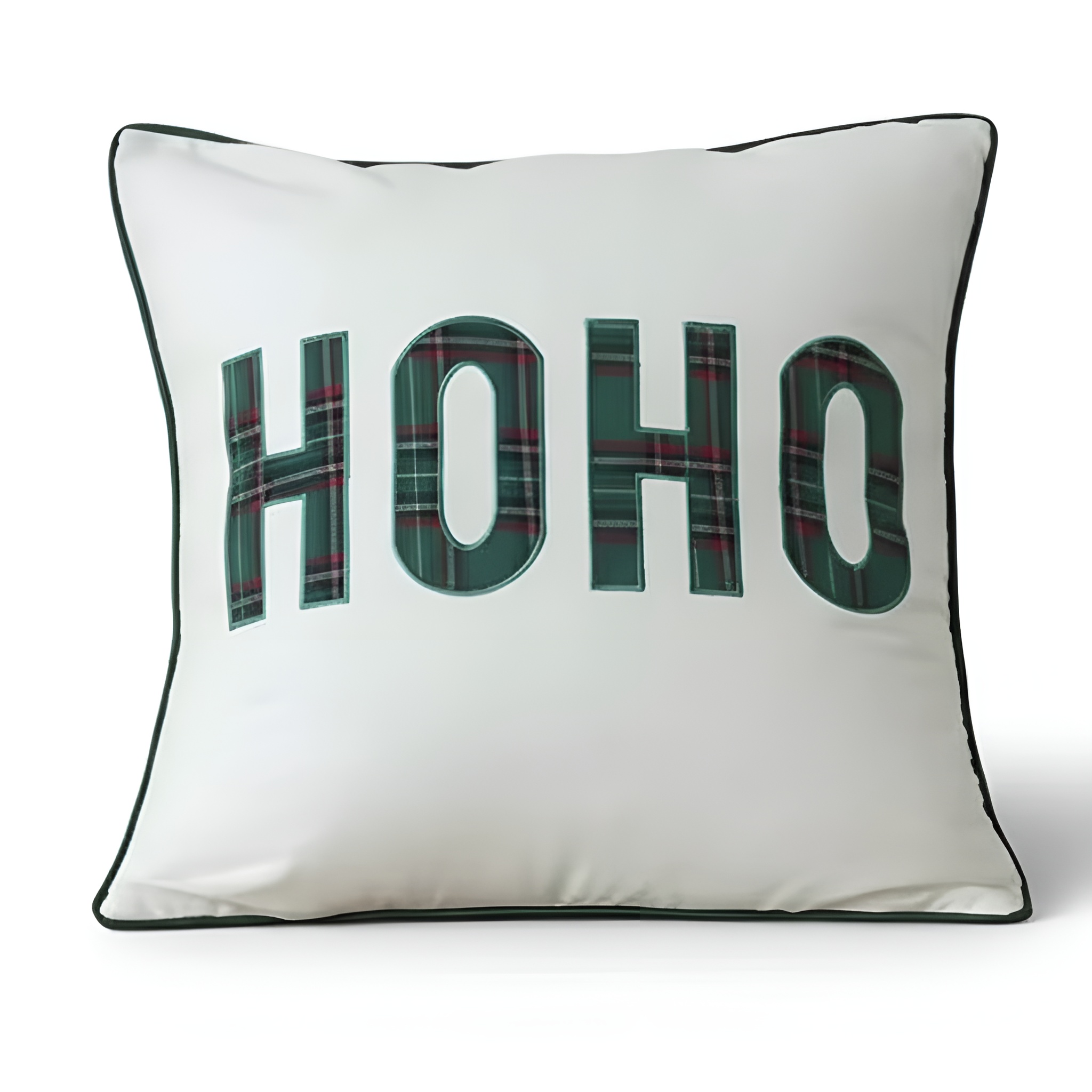 Christmas Themed Plaid Cushion Cover With Embroidered