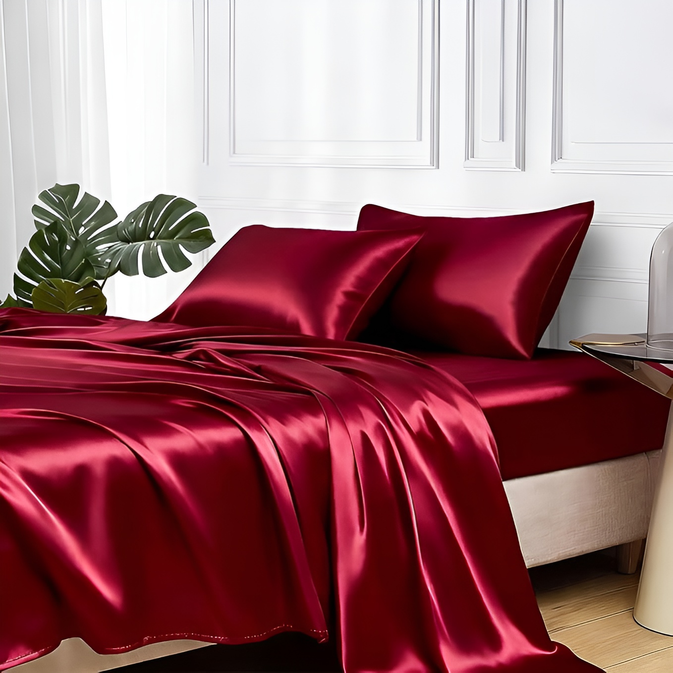 4 Piece Of Satin Queen Sheet Set With Deep Pocket