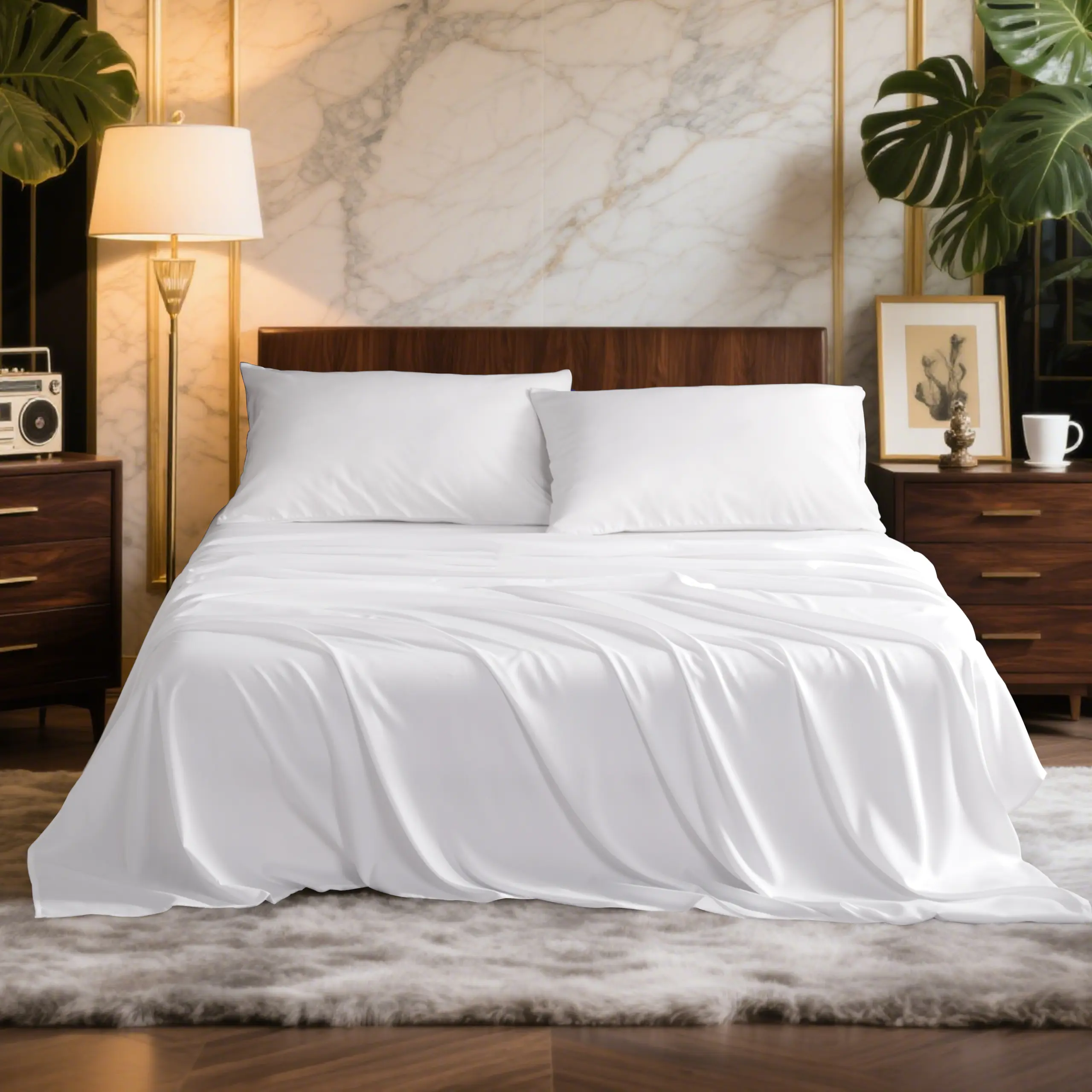 Lightweight Wrinkle Resistant Cooling Bamboo Sheets Set With 15 Inch Deep Pocket