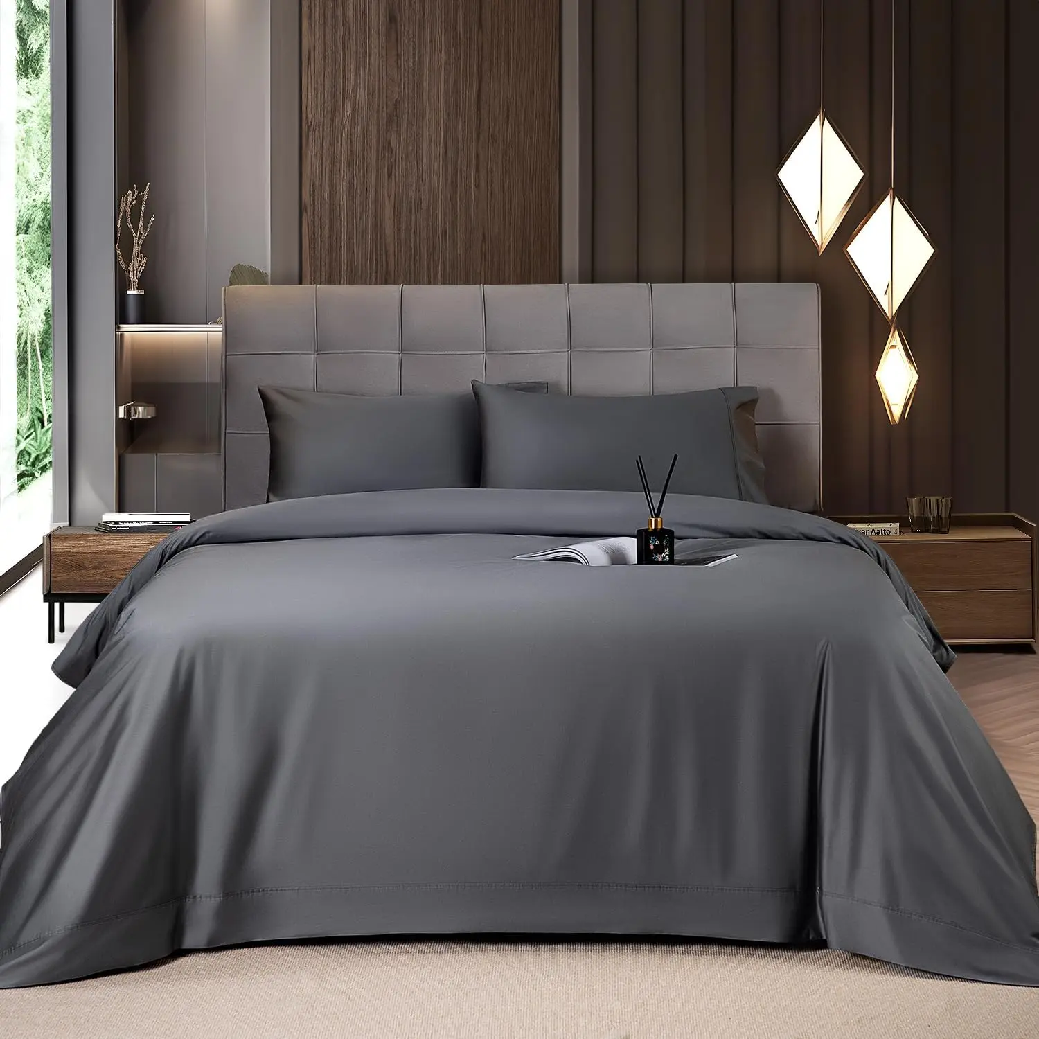 Solid Colored Lightweight Fitted Bedding Sheet Set With Deep Pocket