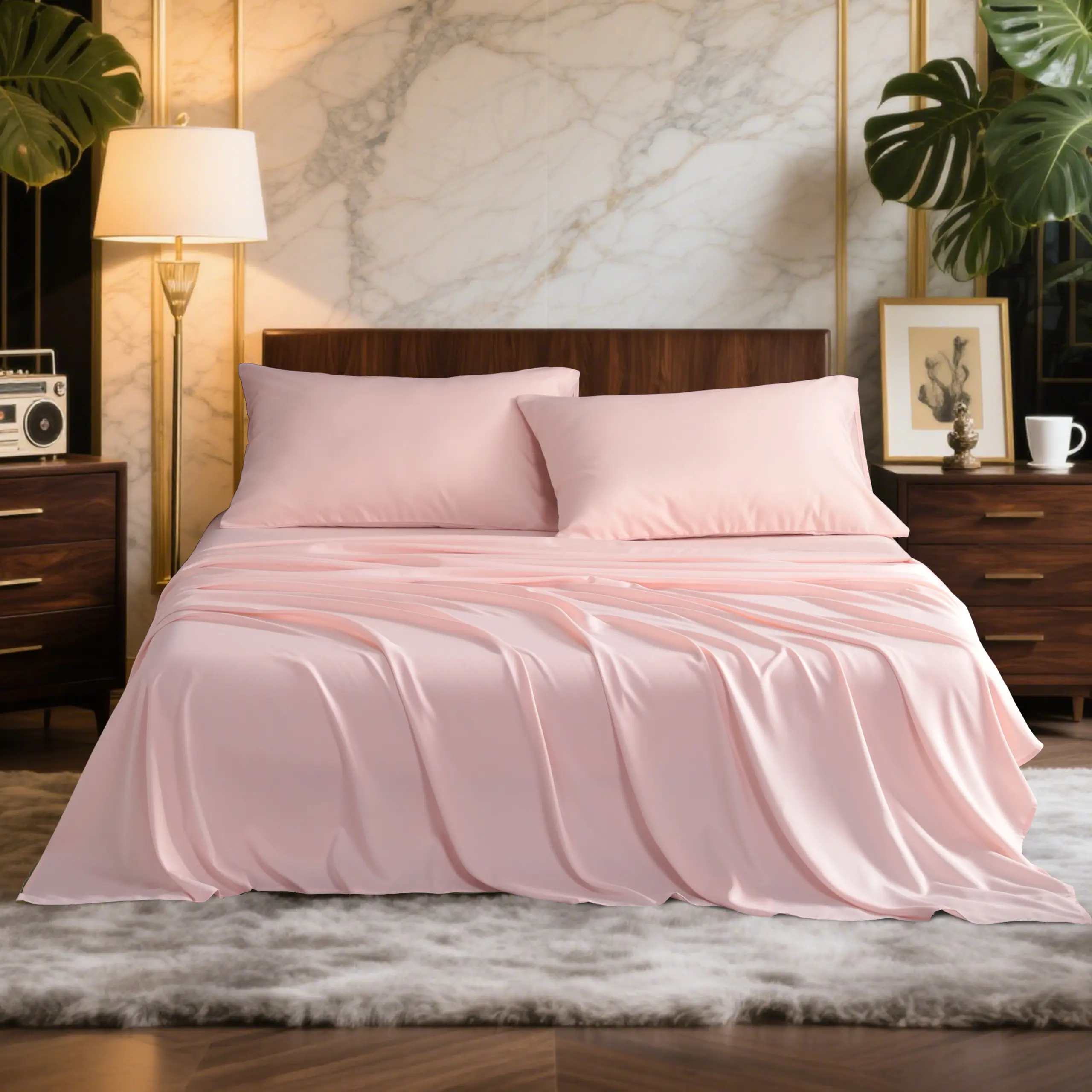 Lightweight Wrinkle Resistant Cooling Bamboo Sheets Set With 15 Inch Deep Pocket
