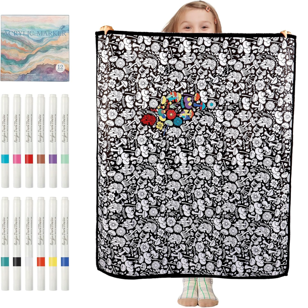 DIY Mushroom Pattern Coloring Blanket Kit