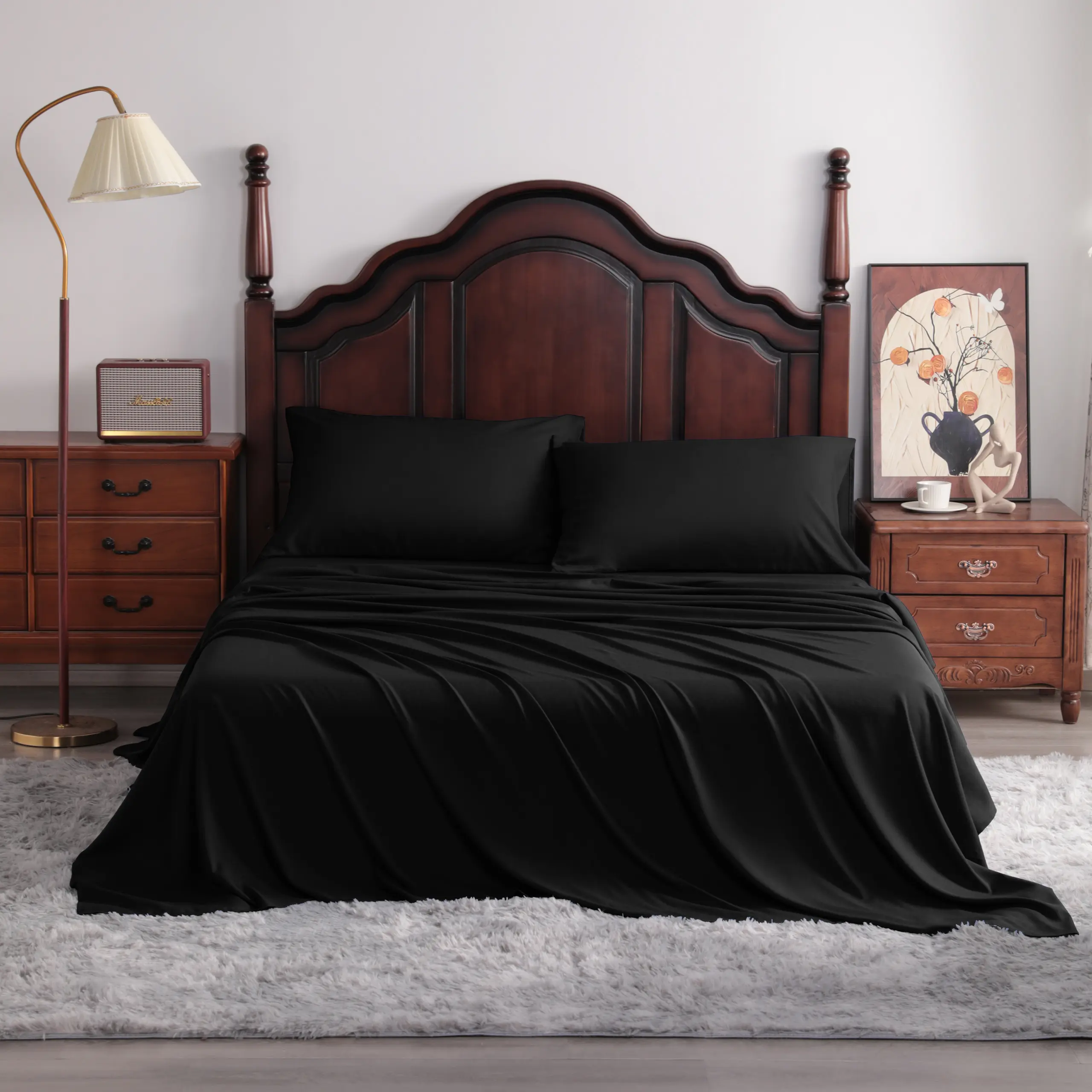 Lightweight Wrinkle Resistant Cooling Bamboo Sheets Set With 15 Inch Deep Pocket