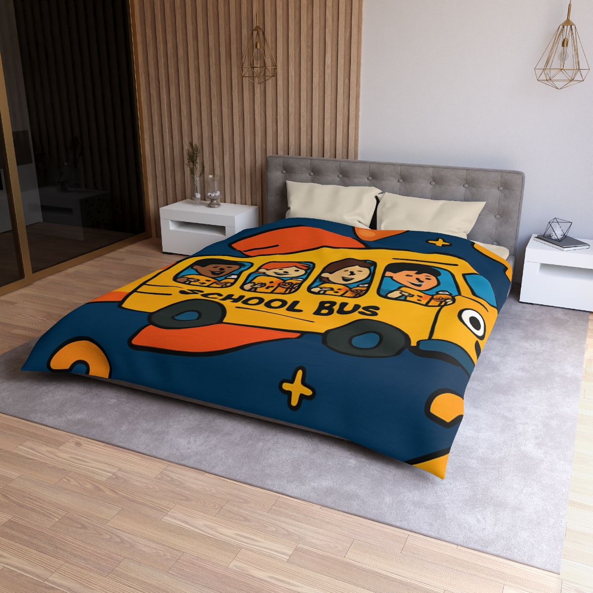 Rocket School Bus To Planet Math personalized bedding duvets