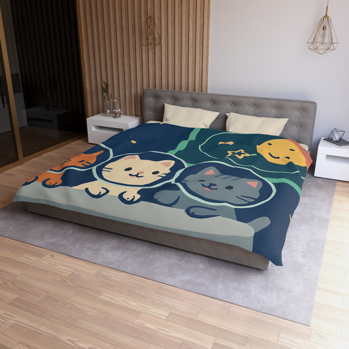 Comet Classroom For Curious Kittens designer printed duvets
