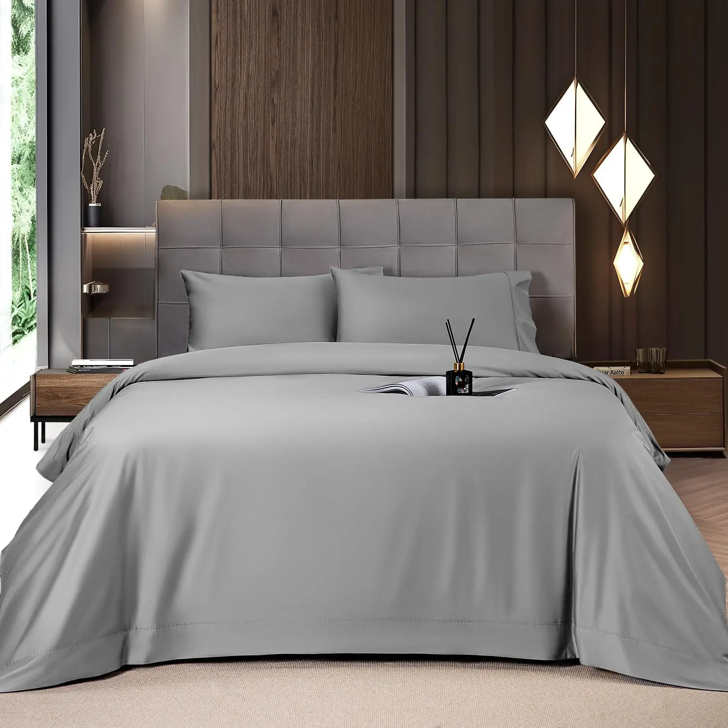 Solid Colored Lightweight Fitted Bedding Sheet Set With Deep Pocket