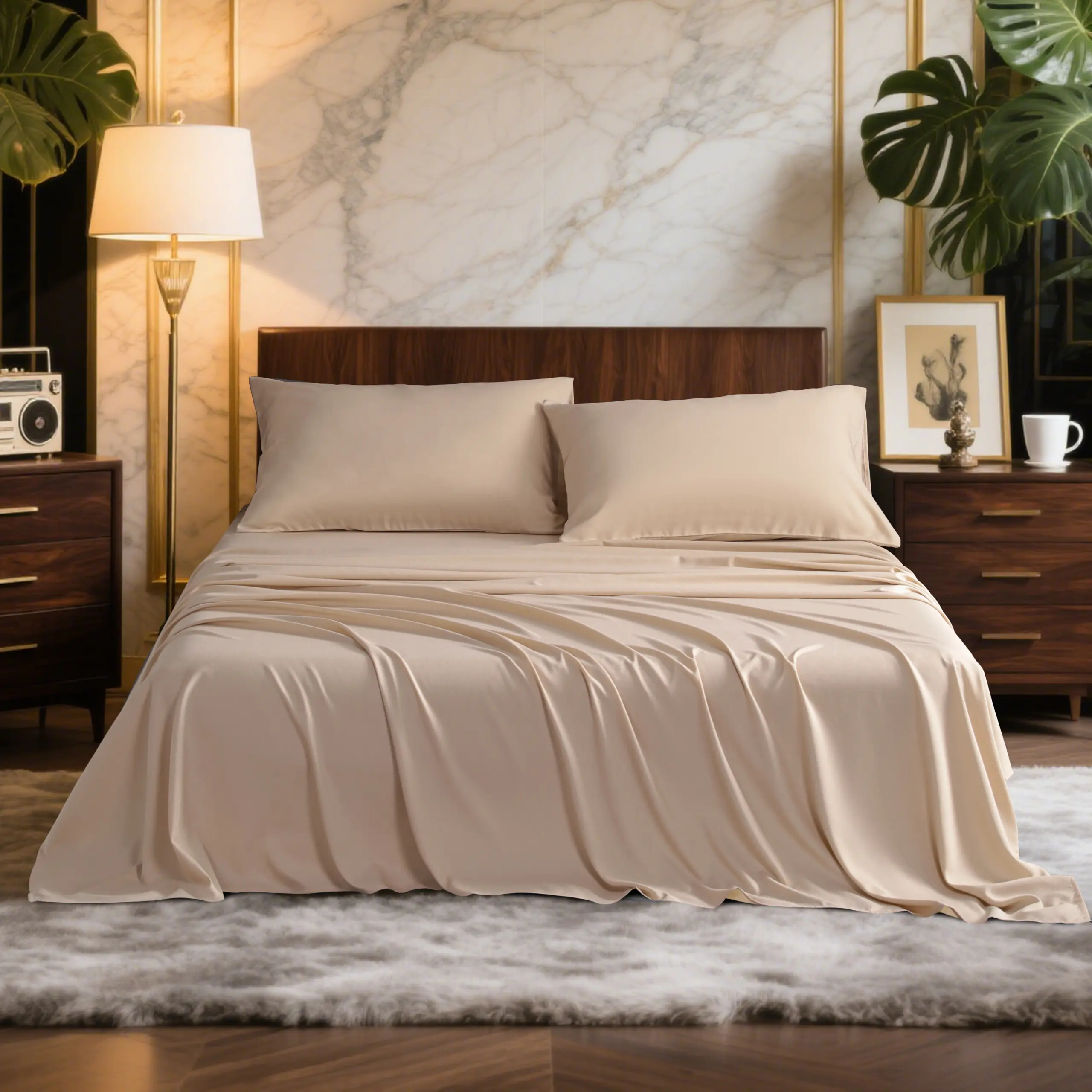 Lightweight Wrinkle Resistant Cooling Bamboo Sheets Set With 15 Inch Deep Pocket