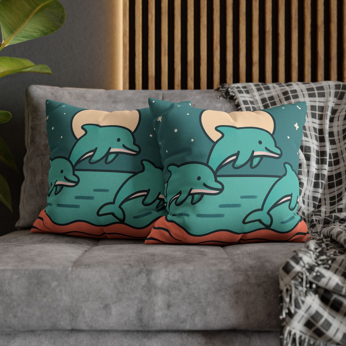 Moonlight Dolphin Parade trendy patterned pillow cases