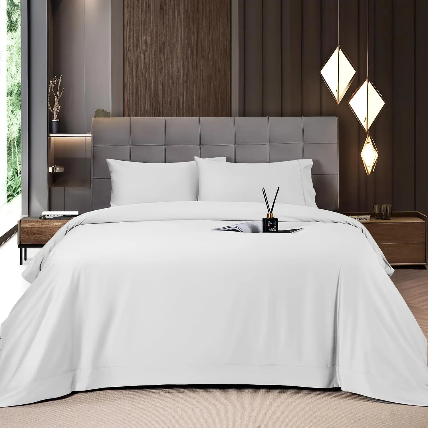 Solid Colored Lightweight Fitted Bedding Sheet Set With Deep Pocket
