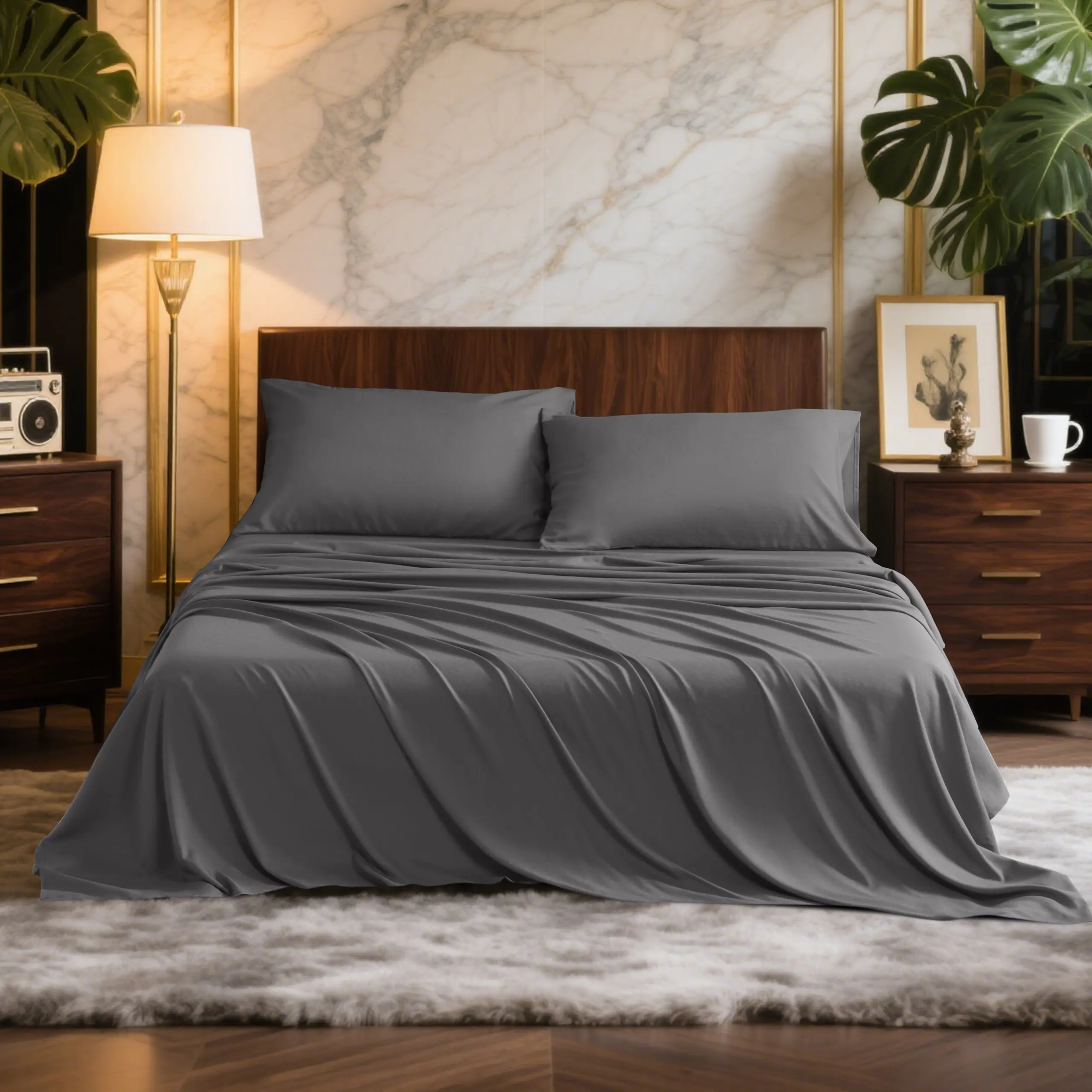 Lightweight Wrinkle Resistant Cooling Bamboo Sheets Set With 15 Inch Deep Pocket