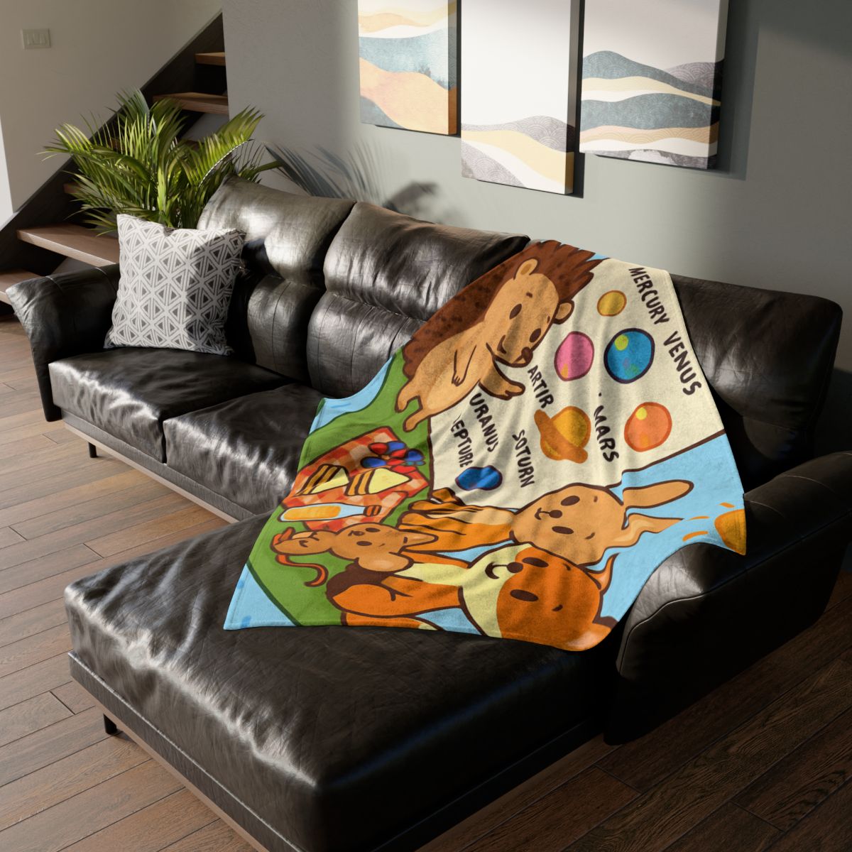 Solar System Picnic On A Floating Leaf stylish throw blankets