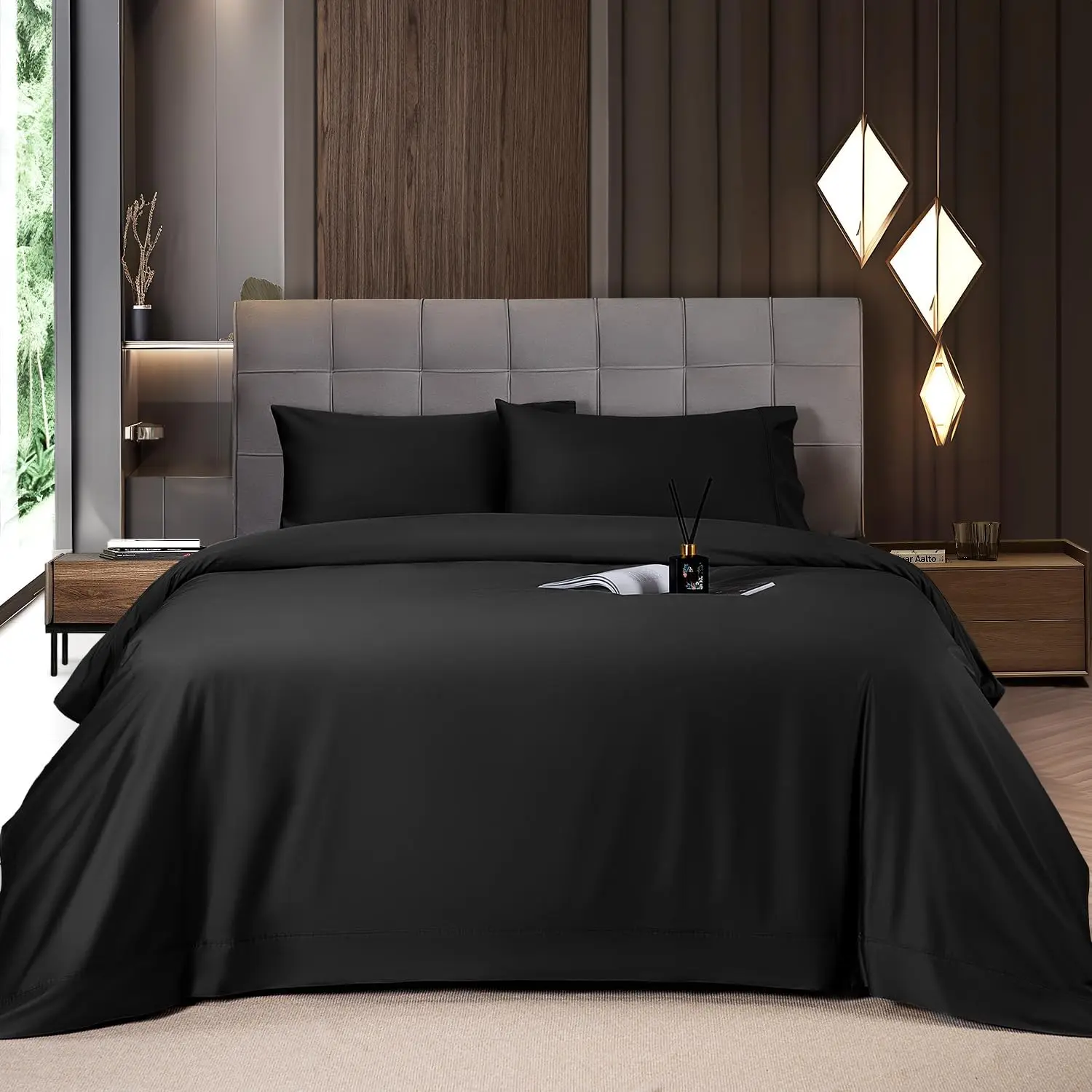 Solid Colored Lightweight Fitted Bedding Sheet Set With Deep Pocket