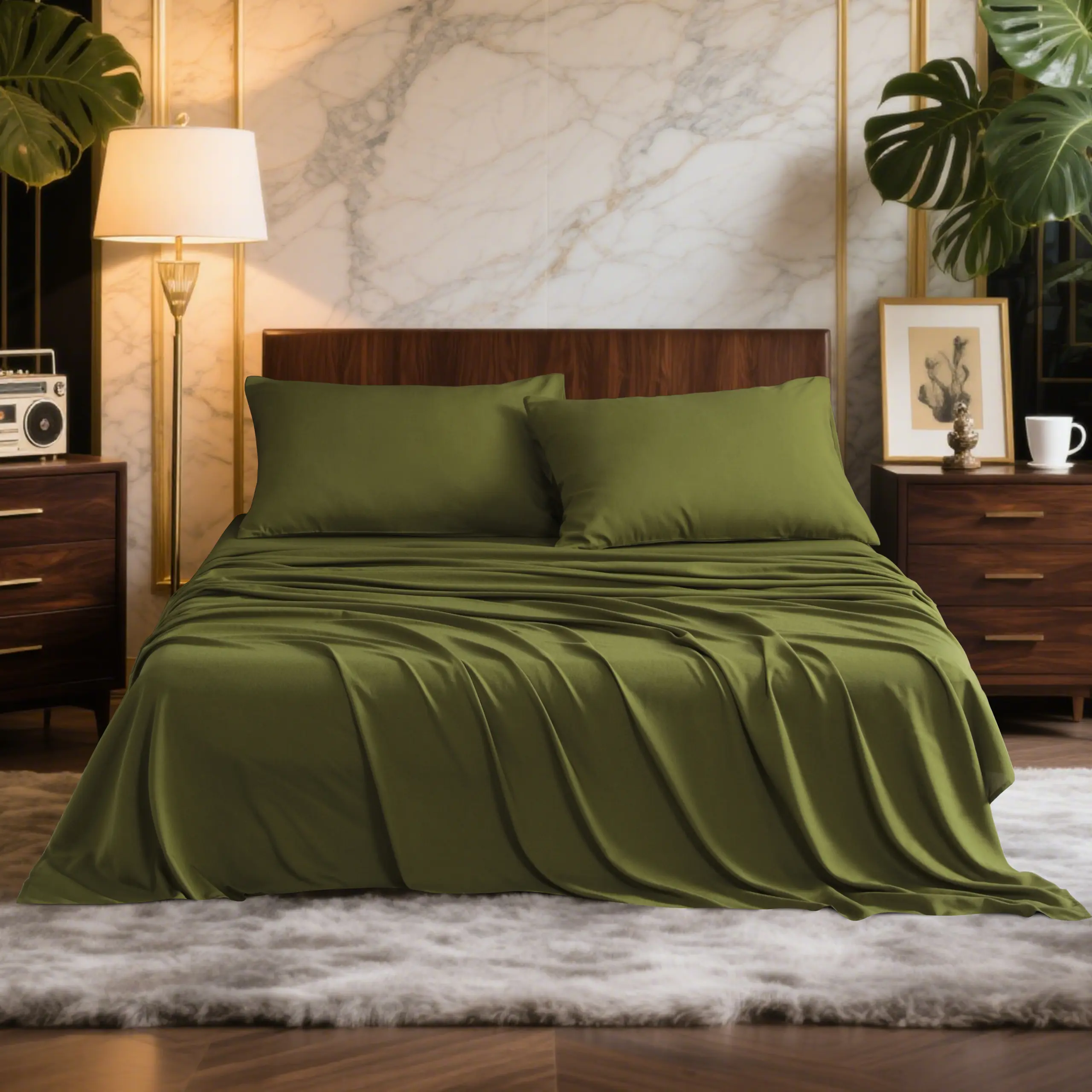 Lightweight Wrinkle Resistant Cooling Bamboo Sheets Set With 15 Inch Deep Pocket