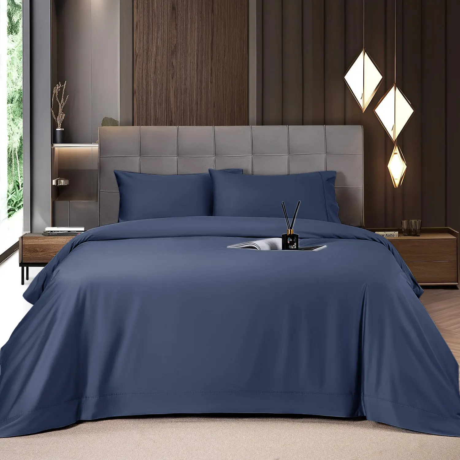 Solid Colored Lightweight Fitted Bedding Sheet Set With Deep Pocket