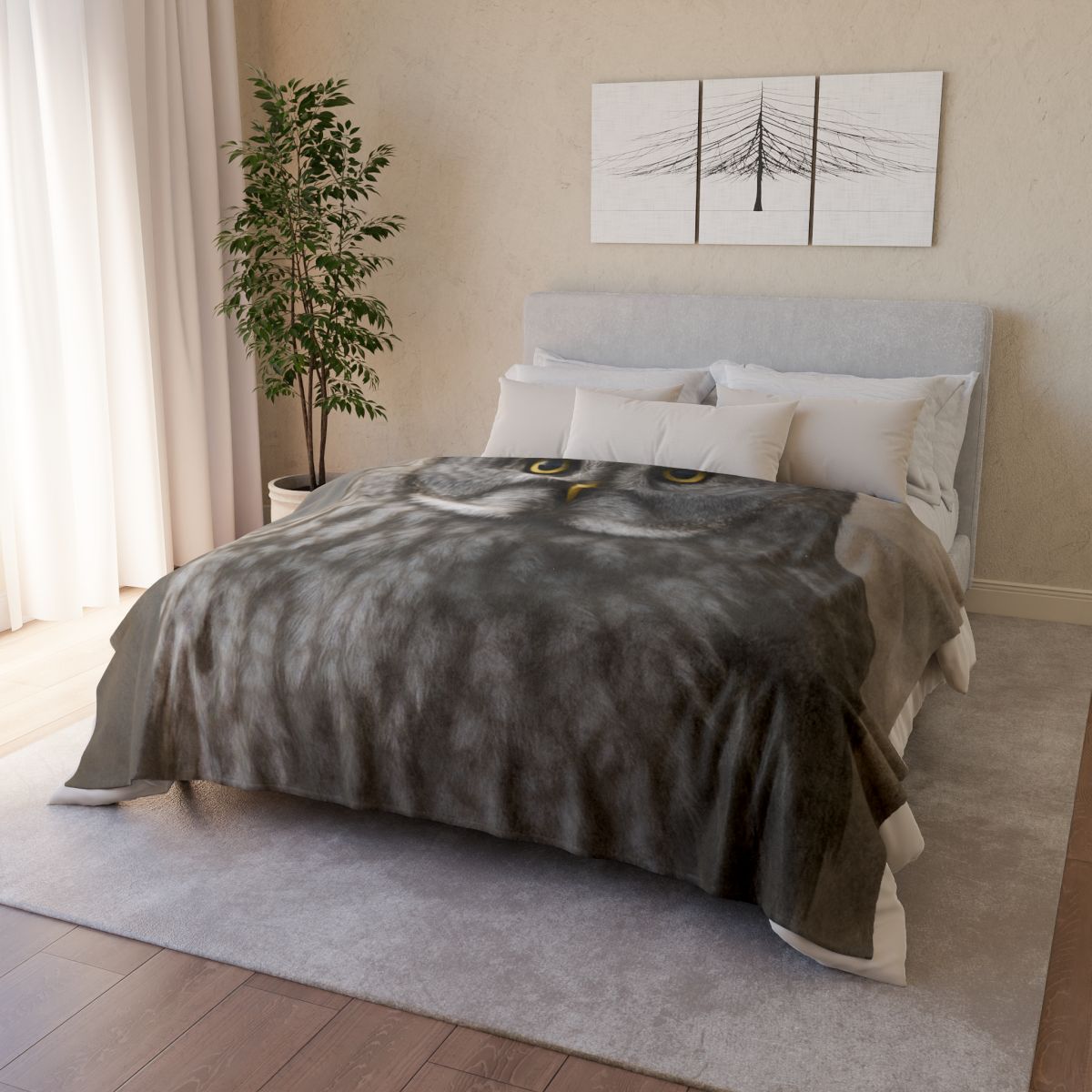 Frost Note Great Gray Owl stylish throw blankets