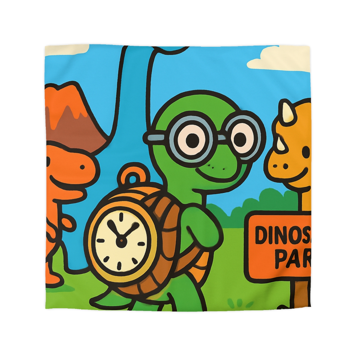 Time Traveling Turtle At The Dino Park designer printed duvets