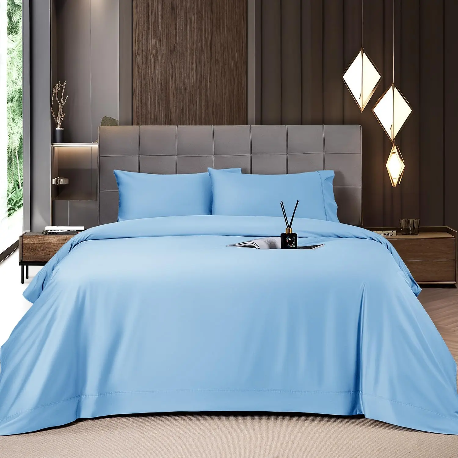 Solid Colored Lightweight Fitted Bedding Sheet Set With Deep Pocket